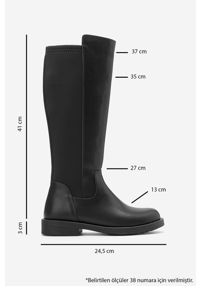 Luvi Shoes Moly Siyah Streç Detaylı Kadın Çizme