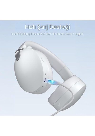 A500 Hybrid Anc 2.4ghz Kablosuz Ve Bluetooth 5.4 Aux Mikrofonlu Kulak Üstü Kulaklık Beyaz