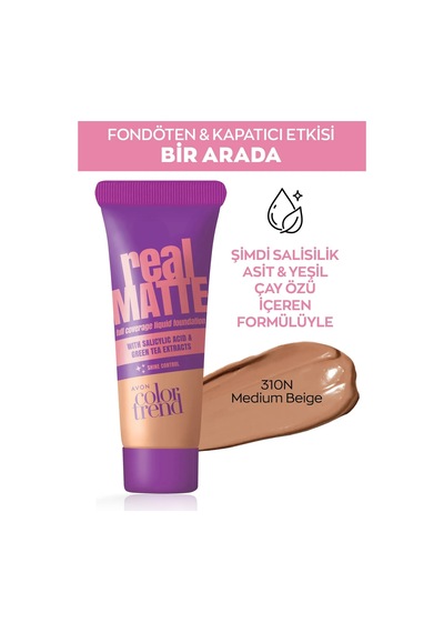 Avon Color Trend Real Matte Shine Control Likit Fondöten 310N Medium Beige