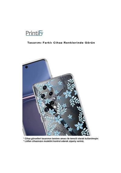 Redmi A2 Plus Slim Fit Kapak Floral Mavi Tasarımlı Şeffaf Silikon