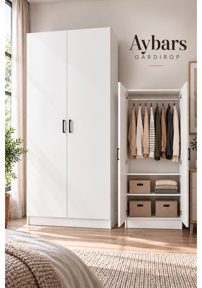 Aybars 2 Kapaklı Gardırop Askılıklı Ve Raflı Gardırop Elbise Dolabı Beyaz