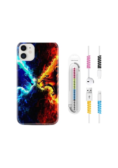 Apple Uyumlu iPhone 11 Kılıf Kablo Koruyuculu Red Blue Leon 1714