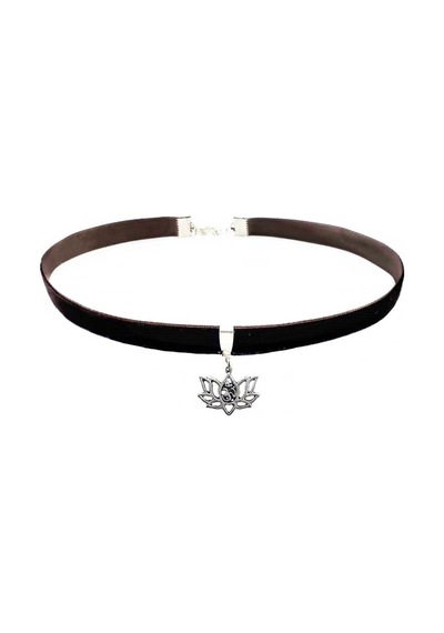 Kahverengi Kadife Lotus Çiçeği Choker Kolye Renkli