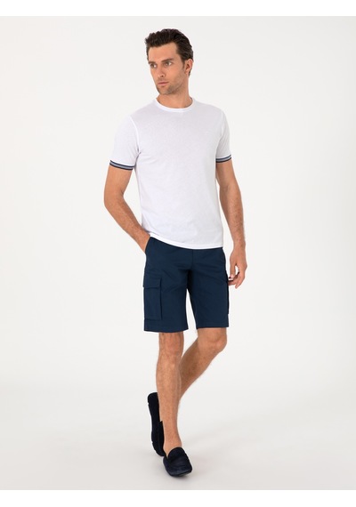 Cacharel Lacivert Comfort Fit %100 Pamuk Bermuda Şort