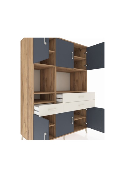 Kronos Dolap 9 Raflı 3 Çekmeceli 6 Kapaklı 132x59x195 Çam-ant... Çam