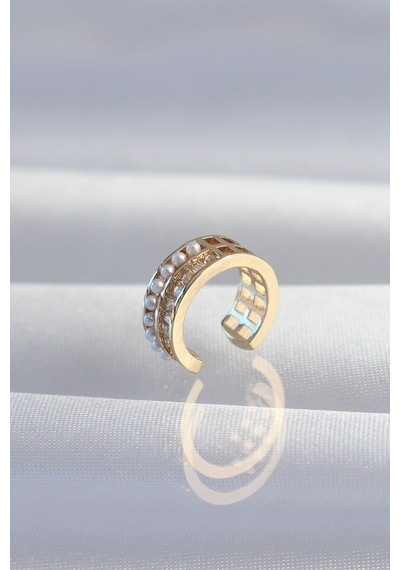 Ezoconcept Pirinç Gold Renk İncili Baget Taşlı Earcuff Küpe Çok Renkli
