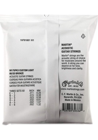 Martin M175Pk3-80/20 Bronze Custom Light 11-52 Akustik Gitar Tel