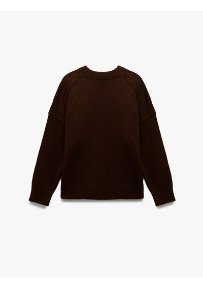 Koton Uzun Kollu Bisiklet Yaka Triko Oversize Kazak Kahverengi 6wak90177ht Kahve