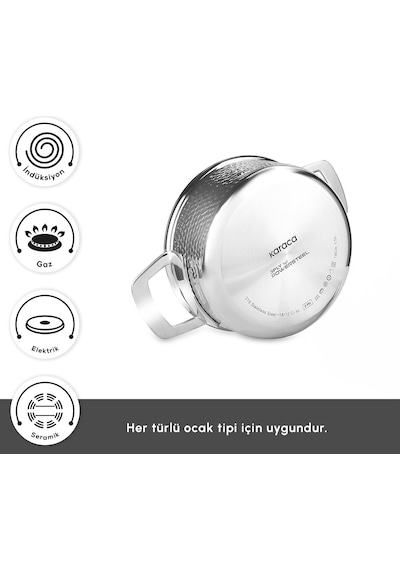 Karaca Power Steel 316+ 3ply Voyager İndüksiyon Tabanlı 8 Parça Çelik Tencere Seti Gümüş