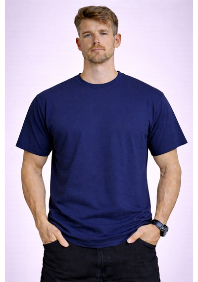 Herkesemoda Break Boundaries Yazı Detaylı Basic T-shirt Lacivert