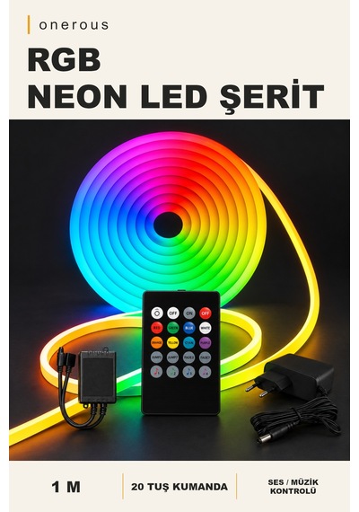 Onerous 1 M Rgb Neon Led Şerit, Müzik Kontrollü, 20 Tuş Kumandalı