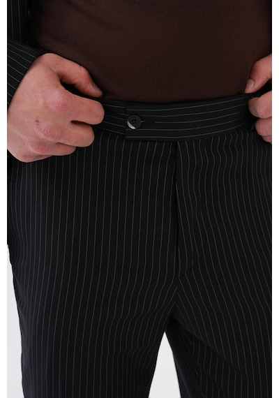 Dupont Classics Dupont Slim Fit Mono Yaka 6 Drop Çift Yırtmaç Çizgili 2'li Takım Elbise Siyah