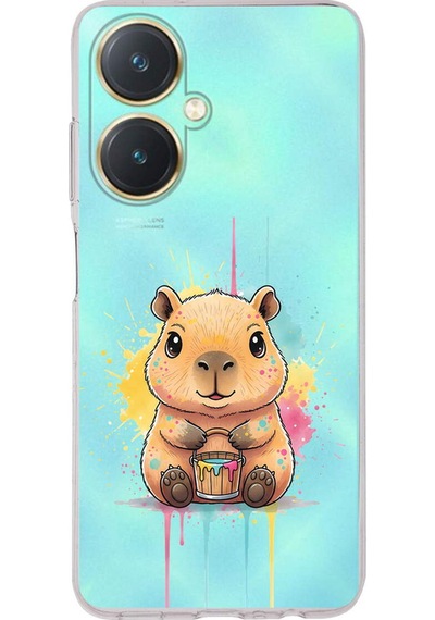 Vivo Y27 İle Uyumlu Splash Kapibara Tasarımlı Şeffaf Silikon Kılıf Şeffaf