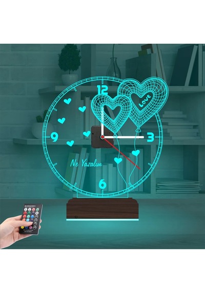 Luvivia Sevgiliye Hediye Kalp V2 Kişiye Özel Saatli 3d Lamba - Masa Gece Lambası