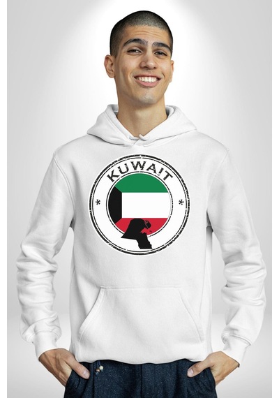 Kuveyt Bayrağı Kadın Erkek Beyaz Kapüşonlu Sweatshirt Hoodie Beyaz