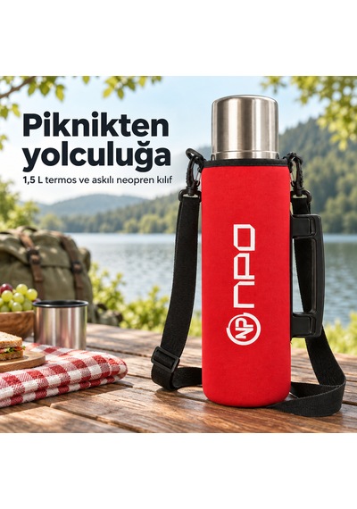 Npo Nt01 2 Katman Vakum Teknolojili 24h Sıcak 48hsoğuk 72hbuzlu Koruma Çelik Termos Kırmızı Kılıflı