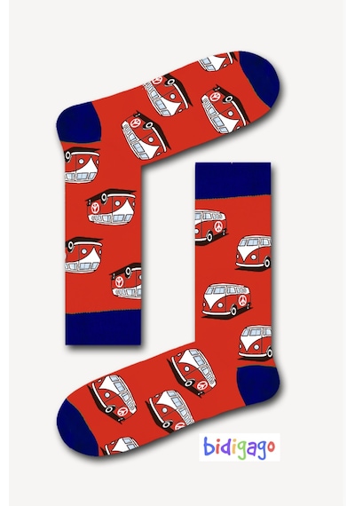 Bidigago Kırmızı Karavan Desenli Unisex Çorap Renkli