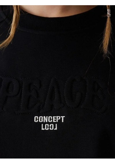 Kız Çocuk Peace Yazılı Tasarım Sweatshirt-15356 Siyah Kız Çocuk Peace Yazılı Tasarım Sweatshirt-15356 Siyah