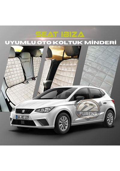 Seat Ibıza Bej Renk Tay Tüyü Cepli & Terletmez Sırtlı Oto Koltuk Minder Seti - Koltuk Koruma Kılıfı Ön & Arka Tam Set