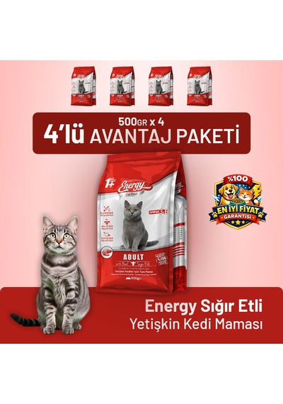 Cat Food Energy Sığır Etli Yetişkin Kedi Maması - 4 Adet