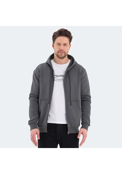 Slazenger VONDA Erkek Fermuarlı Kapüşonlu Cepli Koyu Gri Sweatshirt