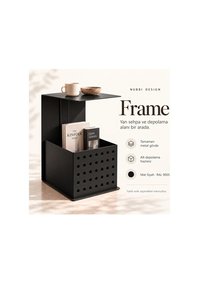 Frame Metal Yan Sehpa Modern Tasarım Depolama Hazneli Yan Sehpa Siyah - 935176377 Siyah