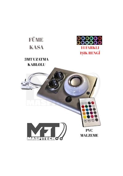 Masfitech Tezgah Altı Bluetooth Müzik Çalar Priz Uzatma Kablolu Füme