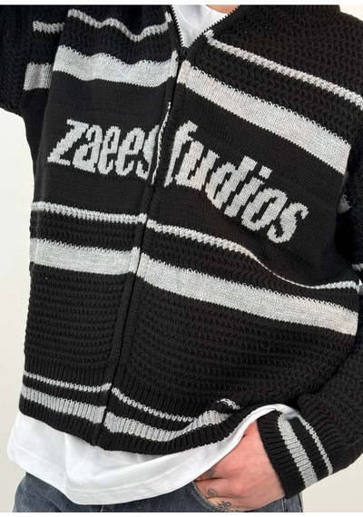 Zaee Studio Stripe Knit Crop Boy Triko Ceket gri