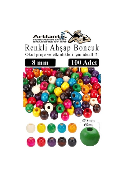 Renkli Ahşap Boncuk 8mm 100 Lü 1 Paket Renkli Ahşap Boyalı Yuvarlak Doğal Boncuklar Saç Takı Tasarım Ektinlik Kreş Okul