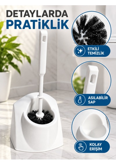 Beylini Tuvalet Klozet Fırçası Seti Wc Banyo Temizlik Fırçası Ve Kabı Beyaz