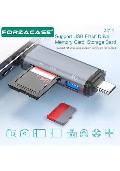 Usb 3.0 Type C Micro Usb Kart Okuyucu 3in1 Usb Otg Sd/tf - Fc441