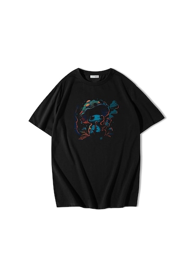 Brz Collection Unisex Oversize Mushroom Smoking Forest T-shirt-siyah Siyah