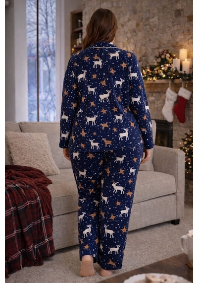 Nisanca Kışlık Yılbaşı Desenli Kadın Gömlek Polar Pijama Takımı- Geyikli Yılbaşı Pijaması- Büyük Beden Pijama Lacivert Nisanca Kışlık Yılbaşı Desenli Kadın Gömlek Polar Pijama Takımı- Geyikli Yılbaşı Pijaması- Büyük Beden Pijama Lacivert