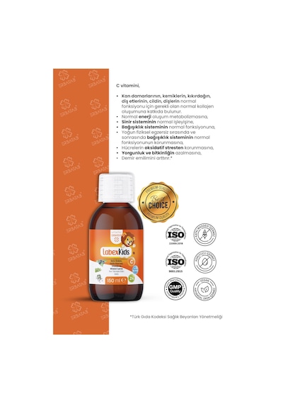 Labex Kids Çinko Kekik Beta Glukan Karamürver Çocuk Multivitamin Şurup 150 ML