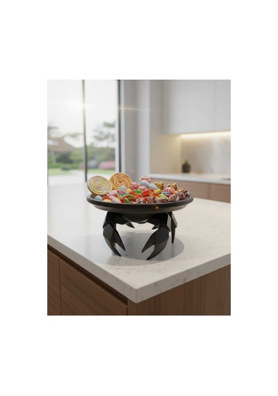 Dekoratif Yengeç Figürü Siyah Pratik Ev Gereçleri Çok Amaçlı Sunum Tabak 16 X 16 Cm