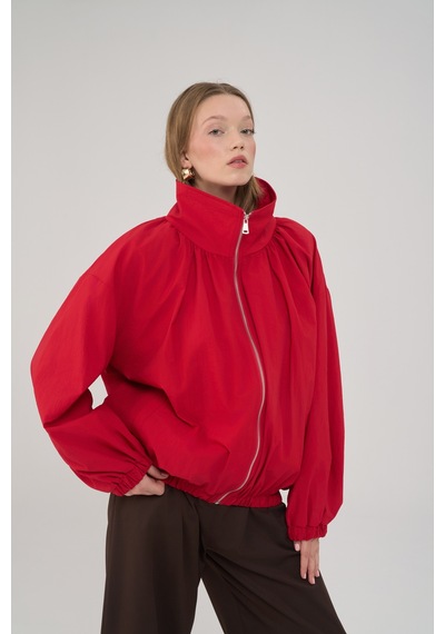 Mai Collection Azel Fermuarlı Oversize Kırmızı Bomber Ceket