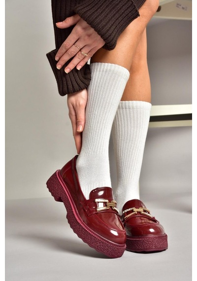 Fox Shoes T996198408 Bordo Rugan Kalın Tabanlı Makosen Kadın Ayakkabı Bordo-rugan Bordo