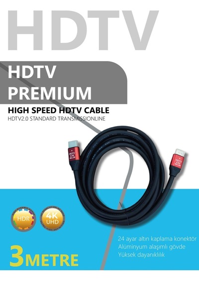 Hdtv Premium Yüksek Hızlı 4k Ultra Hd Hdmı 2.0 Ses Ve Görüntü Kablosu 3 Metre