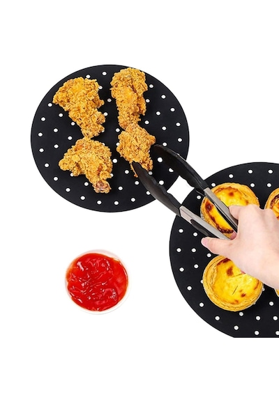 Go İthalat Siyah Isıya Dayanıklı Yıkanılabilir Silikon Fırın Ve Airfryer Yuvarlak Model Pişirme Matı