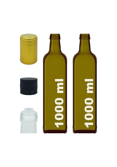 1000 Ml Yeşil Maraska Yağdanlık Kapaklı Ve Kapüşonlu 1000 Cc Köşeli Cam Şişe 2 Adet