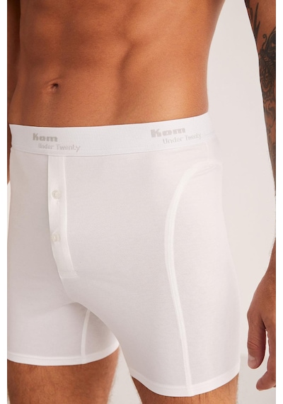 Kom Long Şort Erkek 2li Boxer Beyaz Çok Renkli