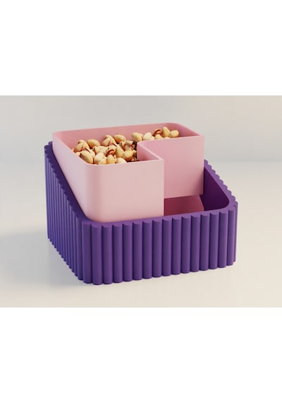3d Baskı Fıstık Kasesi - Çift Hazneli Kabuk Ayırıcı Sunum Kasesi - Mor Pembe Diğer