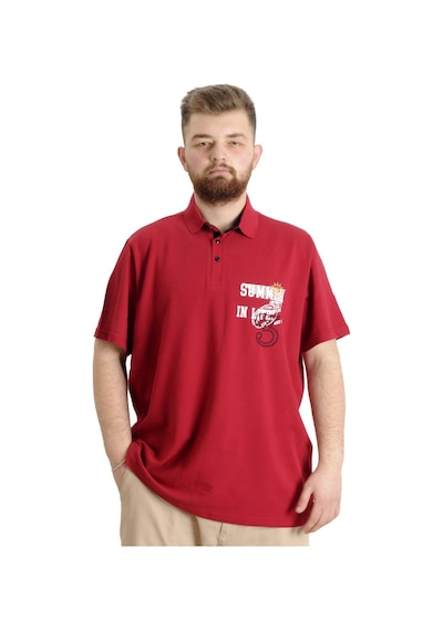 Mode Xl Büyük Beden Erkek T-Shirt Polo Parçalı Summer 23331 Bordo 001