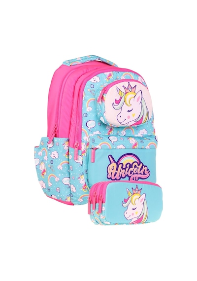 Kaukko Kids Toys Kız Çocuk Turkuaz Pembe 3d Unicorn Şekilli İlkokul Çantası Ve Kalemlik Seti L5155+l8155 Turkuaz - Pembe