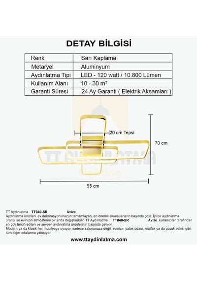 Tt040-sr Tt Ayd. Beyaz Işık Sarı Kaplama Plofonyer Led Avize SARI
