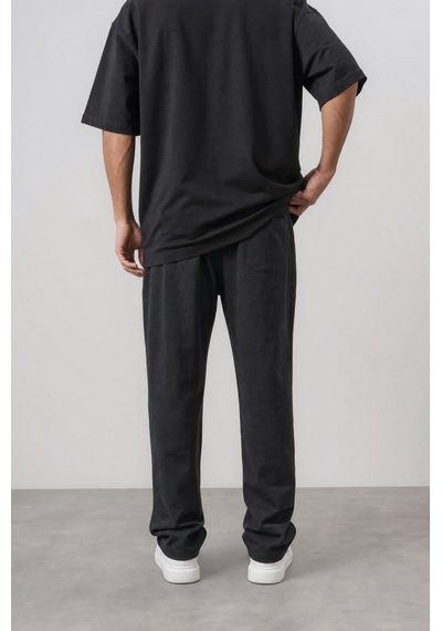 Respire Erkek R Nakışlı Müslin Baggy Pantolon Siyah