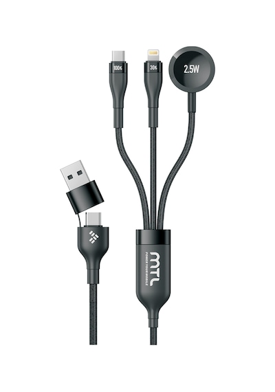 3'ü 1 Arada 100w Pd Hızlı Şarj Kablosu Type-c Lightning Apple Watch Uyumlu Örgülü 1 Metre Mt2516