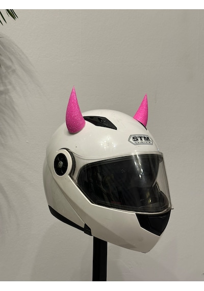 Motor & Motosiklet Neon Pembe Simli Şeytan Boynuzu Kask Dış Aksesuar Diğer