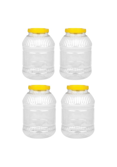 Plastik Kavanoz Pet Bidon Saklama Kabı 5 Litre 4 Adet Şeffaf