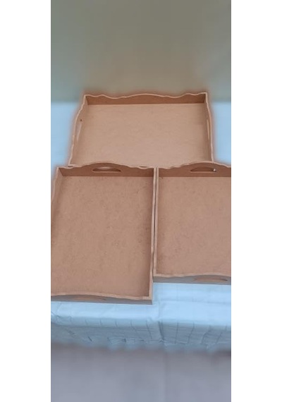 Hobi 90035 Dekoratif Tepsi Seti Üçlü Model Ham Ahşap Mdf El Yapımı Diğer